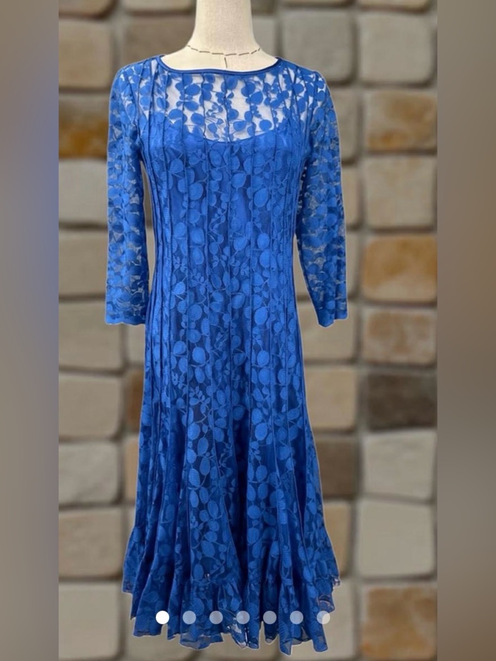 Teri Jon Royal Blue Lace Long-Sleeve A-Line Dress